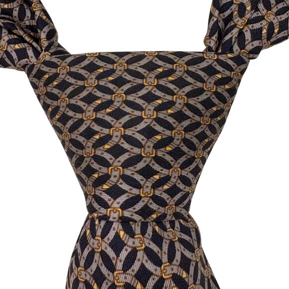 Hermes Mens Silk Necktie Made in France Luxury Equestrian Belt Blue Gray - Picture 1 of 10